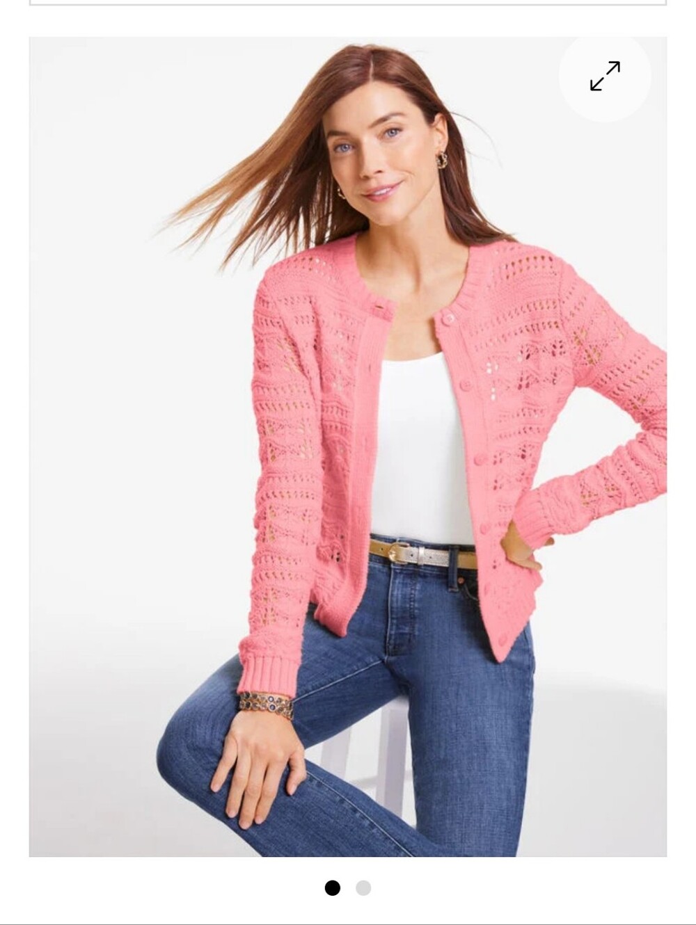 TALBOTS Open Stitch Crewneck Cardigan - Size Large